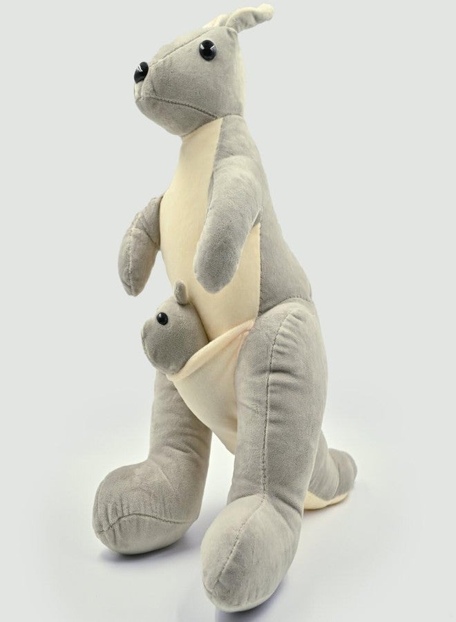 DTR Creation Grey Kangaroo Soft Toy with Baby Joey ? 40cm Stuffed Animal for Kids | Grey & White Plush Wild Animal Toy | Cute Hugging Toy for Boys & Girls | Gift for Toddlers - Image 2
